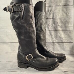 Frye Veronica Slouch Women's 10B Black Leather Mid Calf Buckle Boots 3476549